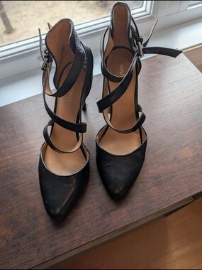 Nine West Black Strappy Pointed-Toe Heels